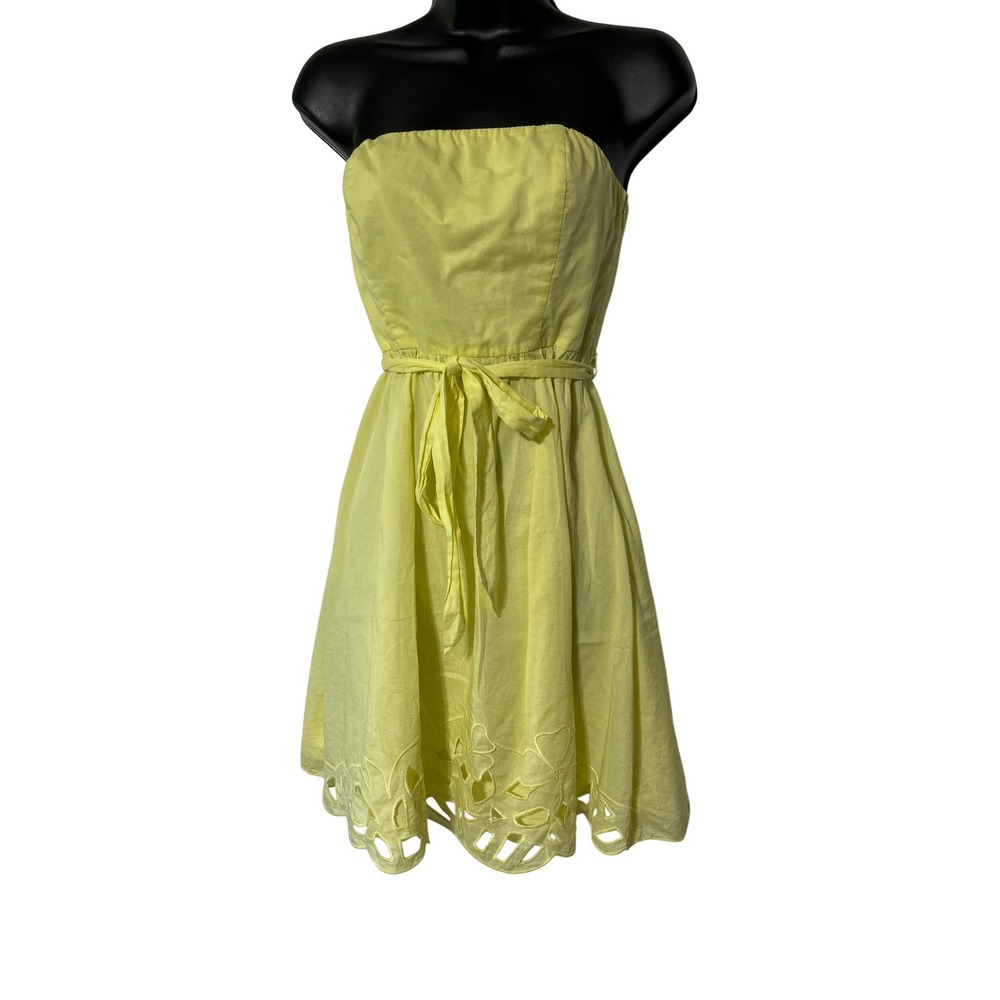The Limited Yellow Cotton Strapless Eyelet Scalloped‎ Hem Sundress Size 0